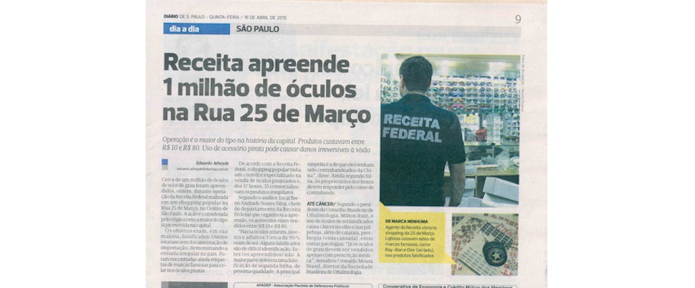 Receita apreende 1 milhão de óculos na rua 25 de março